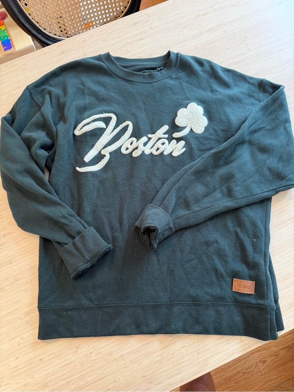 Boston Script Clover Crewneck Sweater - Dark Green
